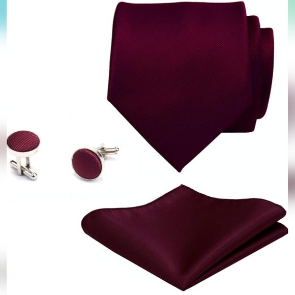 Solid Color Necktie and Pocket Square Cufflinks Sets For Men + Gift Box NWT - Picture 4 of 8